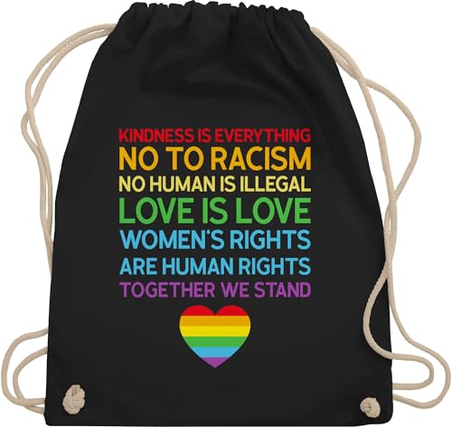 Turnbeutel Rucksack – LGBTQ Kleidung Flag – Together We Stand – Pride – Unisize – Schwarz – lgbt stoffrucksack csd beutel lesbian tasche lqbtq stofftasche gay bag lgbtqia sportbeutel queer