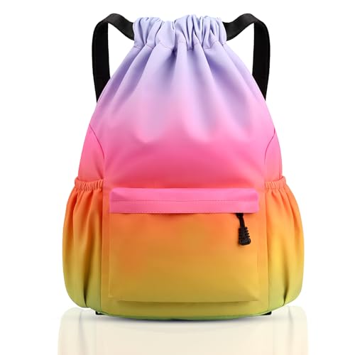 Fadeeg Sportbeutel, Sportrucksack Kinder, Turnbeutel Damen Und Jungen, Turnbeutel Mit Kordelzug Beutel Rucksack Für Regule, Fitnessstudio, Sport, Reisen, Regeimmen-Regenbogenfarben