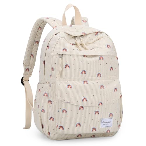 Chase Chic Schulrucksack Mädchen,Cord Rucksack Teenageralter Leichter Schulranzen Daypack für Schule,Regenbogen