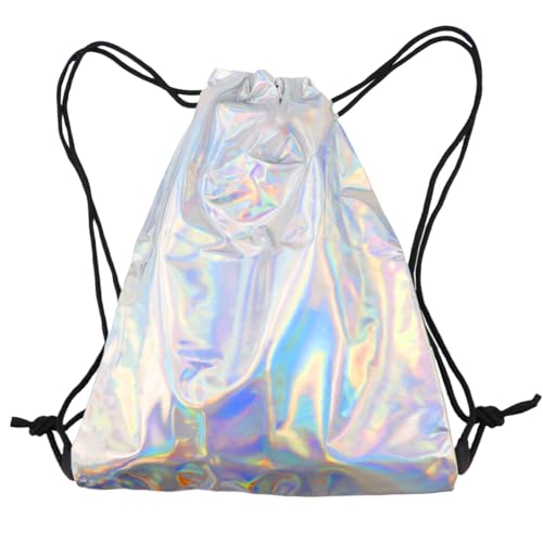 LNQ LUNIQI Holographic Turnbeutel mit Kordelzug, 1 Stück Faltbar Rucksack Holographische, Leichter Rucksacktasche Beutel Damen Glitzer Schulranzen Wasserdicht Rucksacktasche für Reisen Fitness