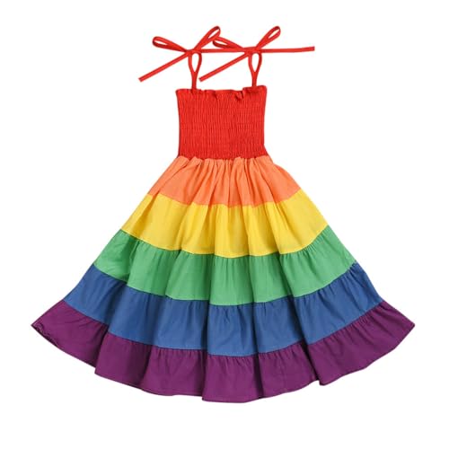 Garneck 130cm Regenbogenparty Hawaiianisches Kleid Ärmellose Röcke Trägerloses Kleid Mädchen Hawaiianisches Partykleid Sommerkleider Mädchen Rote Kleider Drucken Bankett Performance-kostüm