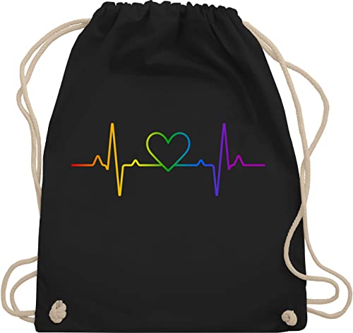 Turnbeutel Rucksack – LGBTQ Kleidung Flag – Herzschlag Regenbogen Pride – Unisize – Schwarz – lesbian gifts lgbtq+ beutel lgbt herz stoffrucksack csd lgbtq+regenbogen stoffbeutel lqbtq sportbeutel