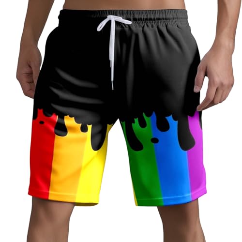 Foweknow Regenbogen Kurze Hosen Herren Gay Pride Rainbow Flag Sportshorts Freizeitshorts Atmungsaktiv LGBTQ Pride Stolzmonat Sweatshorts Mit Kordelzug Hawaii Strandhosen Laufshorts