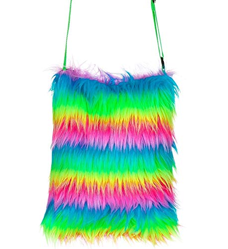 Das Kostümland Neon Plüsch Handtasche – Regenbogen