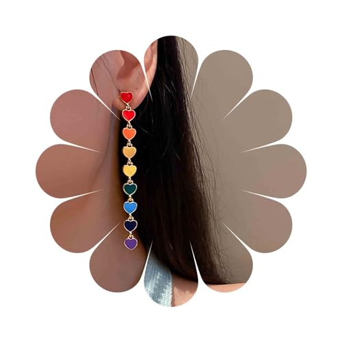 Dervivea Boho Regenbogen Herz Baumeln Ohrringe – Zink Legierung – Hypoallergen – Mehrfarbig Emaille Herz – Stolz Ohrringe Schmuck Für Frauen Und Mädchen