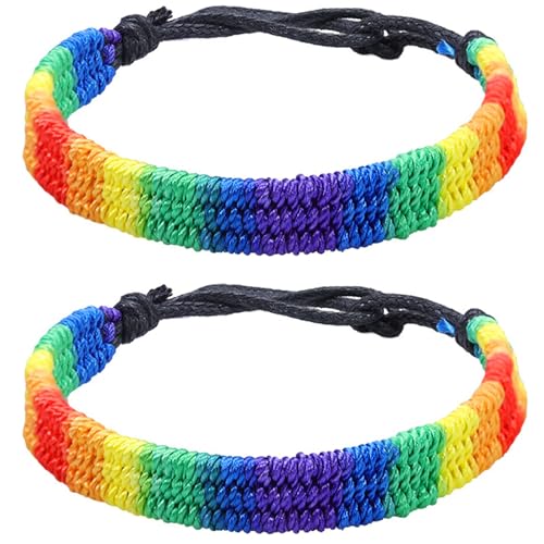 Gay Pride Armband,2 Stück Regenbogen armband,LGBT armband,Freundschaftsarmband,Geflochtenes armbander Verstellbar,Freundschaftsarmbänder Geflochten,LGBT Regenbogen armbänder Set für Männer Frauen
