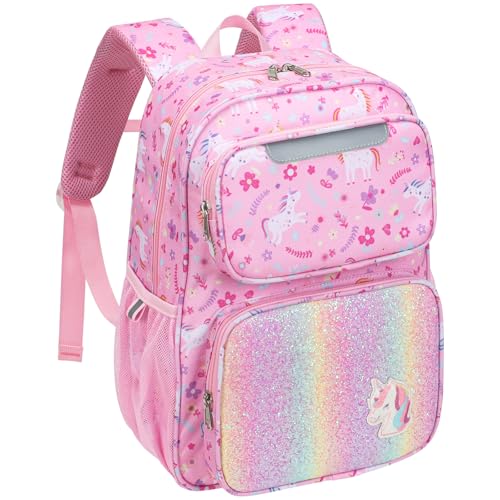 Bagseri Rucksack Kinder für Mädchen – Einhorn Kinderrucksack für Kinder 3 bis 8, Vorschule Kindergartenrucksack mit isolierter Tasche und reflektierendem Streifen, Rosa