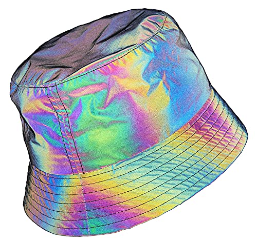NewL Damen Regenbogen Reflektierender Fischer Bucket Sun Glow in The Dark Hut, Grau, Einheitsgröße, grau, Einheitsgröße