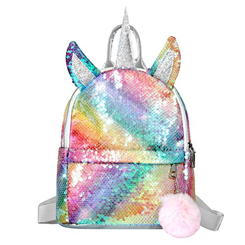 WolinTek Kinderrucksack, Einhorn Rucksack Mädchen Mode Pailletten,Karikatur-Netter Schultaschen-Rucksack,für Outdoor/Reise