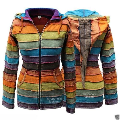 SHOPOHOLIC FASHION Damen Säuregewaschen Regenbogen Hippie Kapuzenjacke – Mehrfarbig, Mehrfarbig, 3XL