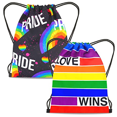 HOWAF 2 Stück LGBT Gay Pride Turnbeutel LGBTQ Flagge Turnbeutel Regenbogen Flagge Turnbeutel Pride Flagge Turnbeutel Gay Pride Flag Turnbeutel Rainbow Flag für LGBT Gay Pride Month LGBTQ Accessoires