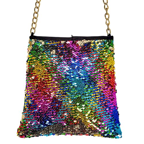 W WIDMANN MILANO Party Fashion 10018 – Tasche Wendepailletten Regenbogen/Gold, Retro, Accessoire, Karneval, Mottoparty
