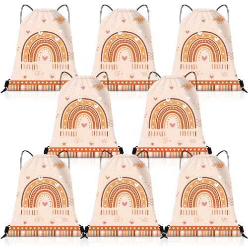 Weewooday 8 Stück Boho Regenbogen Turnbeutel Rucksäcke mit Kordelzug 30 x 25 cm Mädchen Mitgebsel Rucksack Wiederverwendbare Party Geschenkbeutel für Kinder Mädchen Geburtstag Partyzubehör