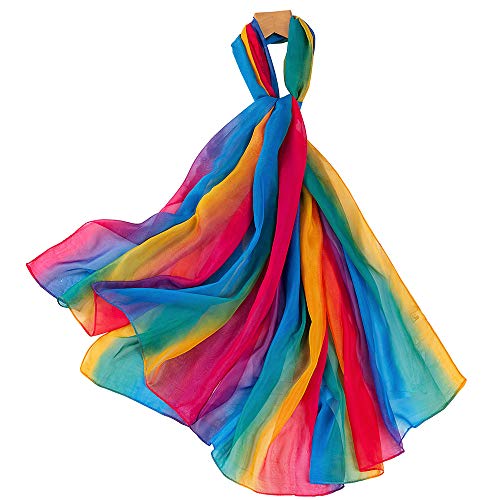 Nuofengkudu Damen Chiffon Regenbogen Schals Lang Bunt Weich Leichte Dünne Schalcape Schlauchschal Shawls Wraps Schlauchschal Urlaub Reise Partei Loopschal(Blau,One Size)